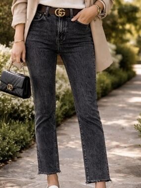 Madewell The Mid Rise Perfect Vintage Jean Size 29 Lunar Washed Black Raw Hem